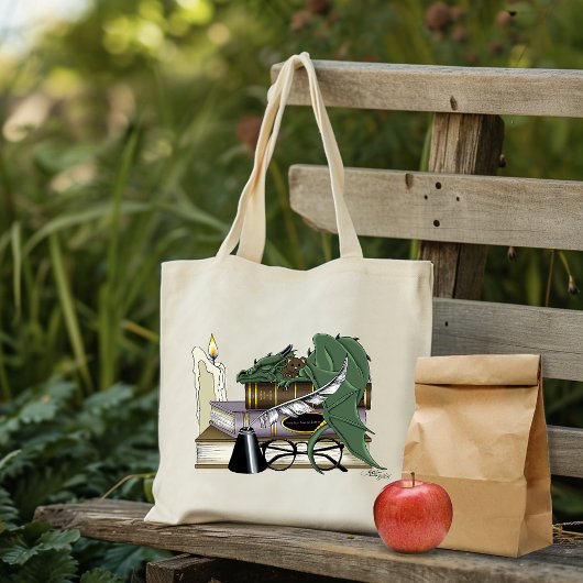 Dragon Green Sleeping Books Tote Bag