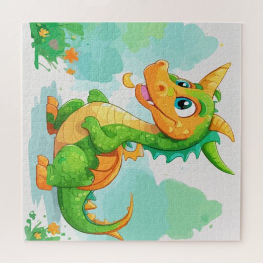 Dragon groene kunstwerk legpuzzel (Horizontaal)