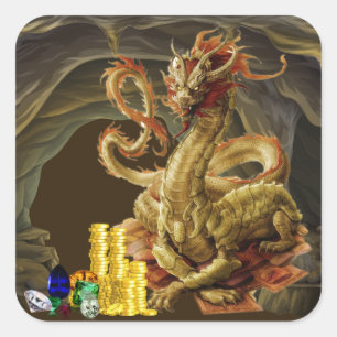 Dragon Guards Gold en juwelen Vierkante Sticker