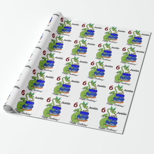 Dragon Happy Birthday Boy's Personalize Gift Cadeaupapier (Uitgerold)