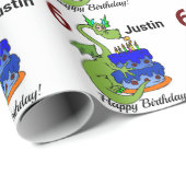 Dragon Happy Birthday Boy's Personalize Gift Cadeaupapier (Rol Hoek)
