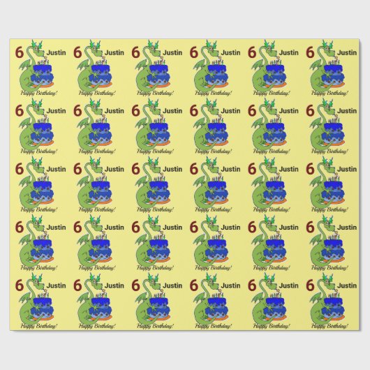 Dragon Happy Birthday Boy's Personalize Name Gift Cadeaupapier (Vlak)