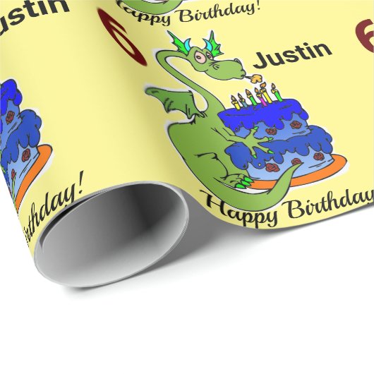 Dragon Happy Birthday Boy's Personalize Name Gift Cadeaupapier (Rol Hoek)