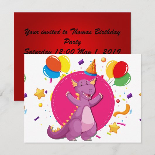 Dragon Happy Birthday Uitnodiging Briefkaart (Voorkant / Achterkant)