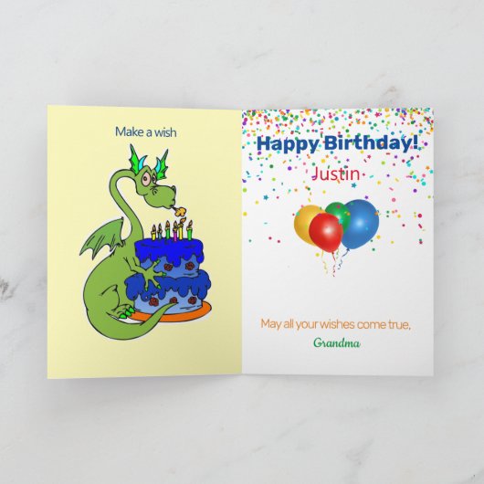 Dragon Happy Birthday Wish Boy's persoonlijke naam Kaart (Binnen)