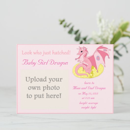 Dragon Hatchling Birth Announding for Girls Aankondiging (Staand voorkant)