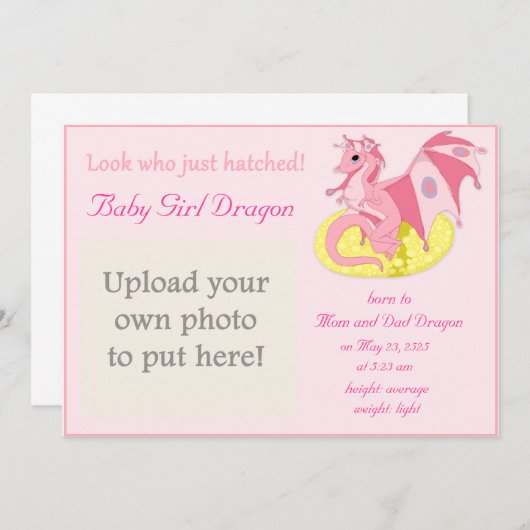 Dragon Hatchling Birth Announding for Girls Aankondiging (Voorkant / Achterkant)