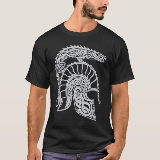 Dragon Helm High Fantasy Norse Celtic Viking Greek T-shirt (Voorkant)