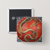 Dragon, Hokusai Japans Kunstwerk Vierkante Button 5,1 Cm (Voorkant /achterkant)