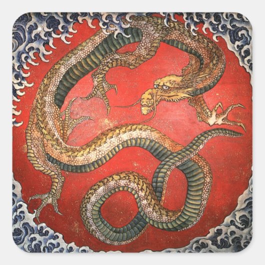 Dragon, Hokusai Japans Kunstwerk Vierkante Sticker (Voorkant)
