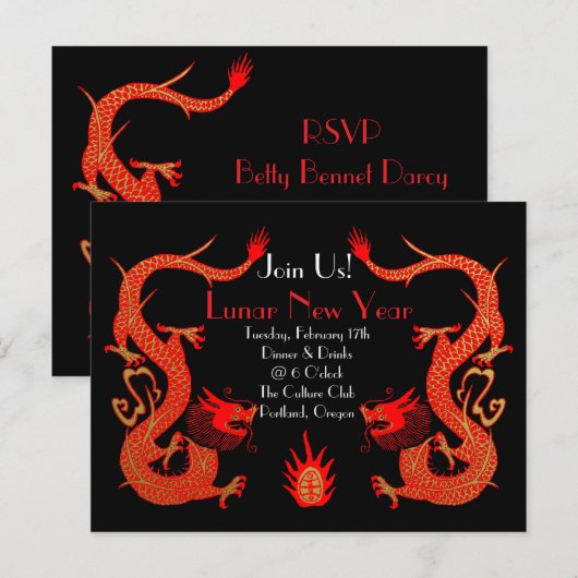 Dragon Holiday Rood en Goud Briefkaart (Voorkant / Achterkant)