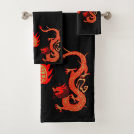  Dragon Holiday Rood en Zwart Bad Handdoek