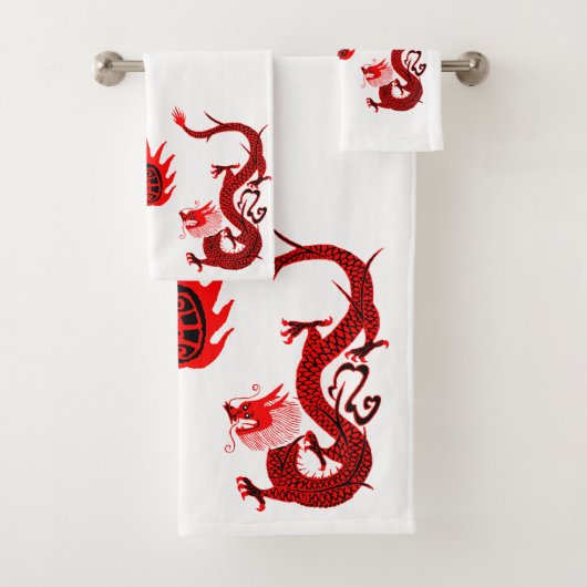  Dragon Holiday Rood en Zwart Bad Handdoek (Insitu)