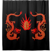  Dragon Holiday Rood en Zwart Douchegordijn (Voorkant)