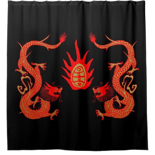  Dragon Holiday Rood en Zwart Douchegordijn (Voorkant)