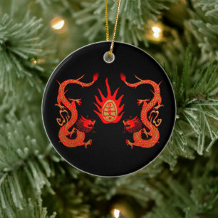  Dragon Holiday Rood en Zwart Keramisch Ornament