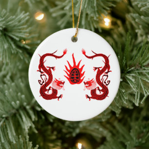  Dragon Holiday Rood en Zwart Keramisch Ornament