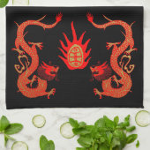  Dragon Holiday Rood en Zwart Theedoek (Gevouwen)