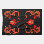  Dragon Holiday Rood en Zwart Theedoek (Horizontaal)