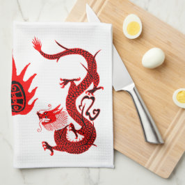  Dragon Holiday Rood en Zwart Theedoek