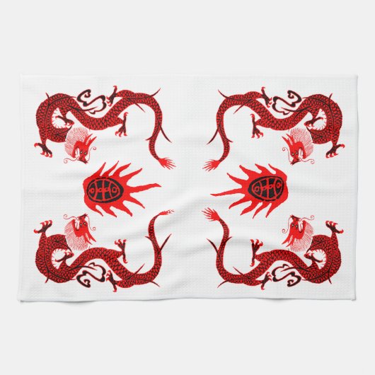 Dragon Holiday Rood en Zwart Theedoek (Horizontaal)