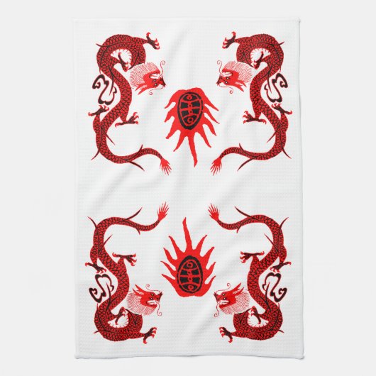 Dragon Holiday Rood en Zwart Theedoek (Verticaal)