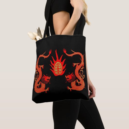 Dragon Holiday Rood en Zwart Tote Bag (Dichtbij)