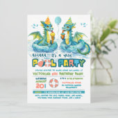 Dragon Ice Cream Pool Party Uitnodiging voor verja (Staand voorkant)