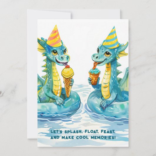 Dragon Ice Cream Pool Party Uitnodiging voor verja (Achterkant)