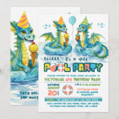 Dragon Ice Cream Pool Party Uitnodiging voor verja (Voorkant / Achterkant)