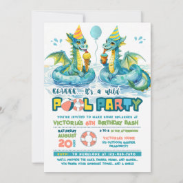 Dragon Ice Cream Pool Party Uitnodiging voor verja