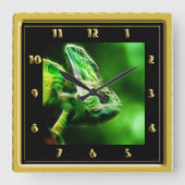 Dragon Iguana naam Woody Vierkante Klok (Voorkant)