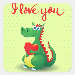 Dragon in Love Vierkante Sticker