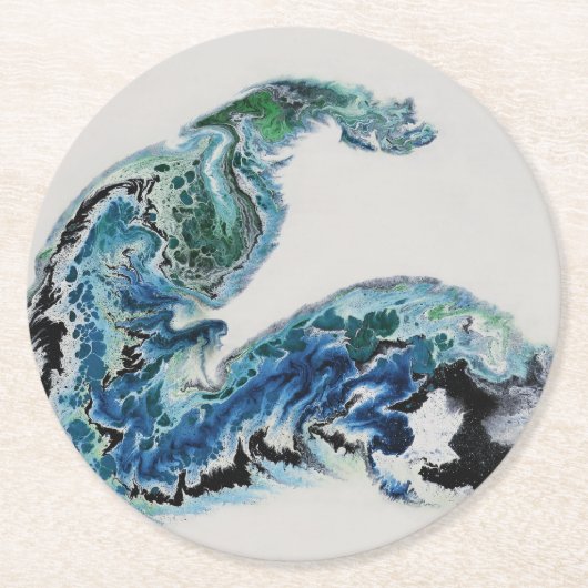 “Dragon in the Waves – Abstract Ocean Energy Round Ronde Kartonnen Onderzetter (Voorkant)