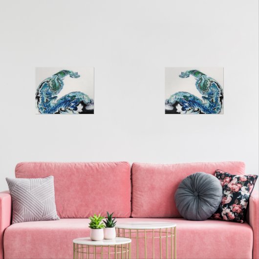 Dragon in the Waves – Abstract Ocean  Muurkunst Sets (Woonkamer)