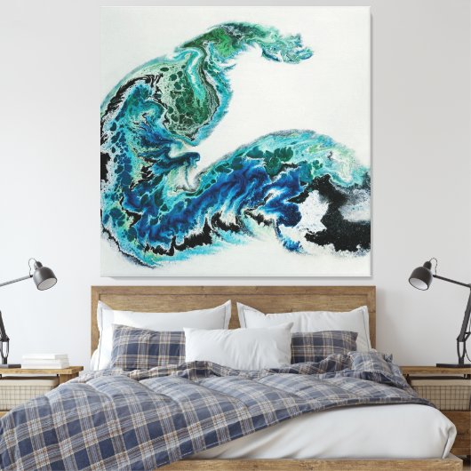 Dragon in the Waves: Abstracte oceaanenergie Canvas Afdruk (Insitu (Slaapkamer))