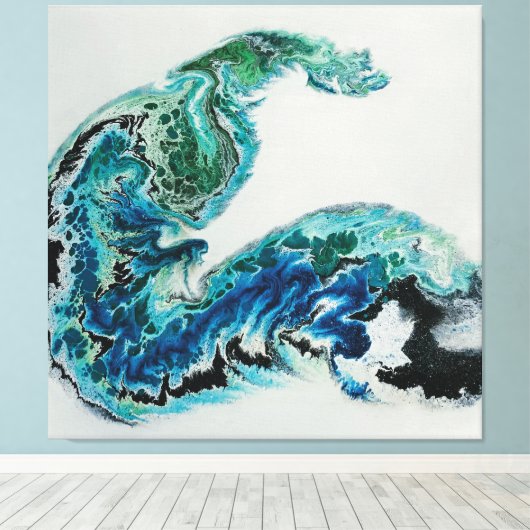 Dragon in the Waves: Abstracte oceaanenergie Canvas Afdruk (Insitu (Houten vloer))