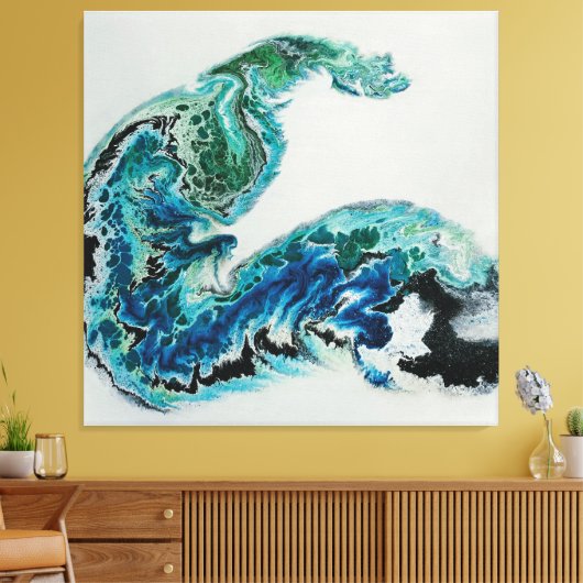 Dragon in the Waves: Abstracte oceaanenergie Canvas Afdruk (Insitu (Woonkamer))