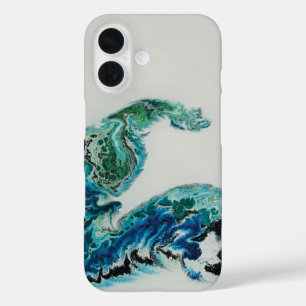 Dragon in the Waves – Abstracte oceaanenergie iPhone 16 Hoesje