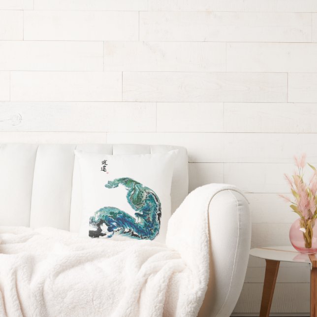 Dragon in the Waves – Abstracte oceaanenergie Kussen (Bank)
