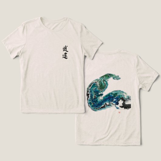 Dragon in the Waves – Abstracte oceaanenergie Tri-Blend Shirt (Ontwerp Voorkant & Achterkant)