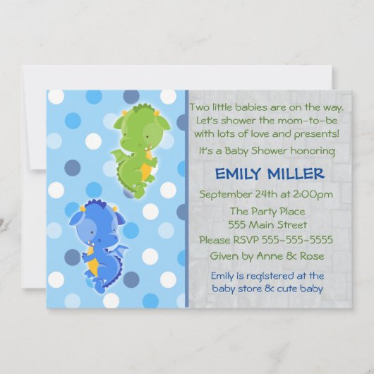Dragon Invitation Twins Baby shower Kaart (Voorkant)
