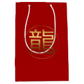 Dragon Jaar 2024 Goudreliëf Symbool M gift Bag Medium Cadeauzakje (Voorkant)