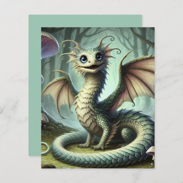 Dragon Jabberwocky Schattigee Fantasy Creature Art (Voorkant / Achterkant)
