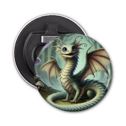Dragon Jabberwocky Schattigee Fantasy Creature Art Button Flesopener (Voorkant)