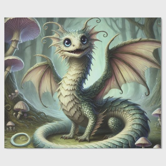 Dragon Jabberwocky Schattigee Fantasy Creature Art Cadeaupapier (Vlak)