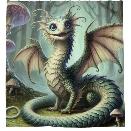 Dragon Jabberwocky Schattigee Fantasy Creature Art Douchegordijn (Voorkant)
