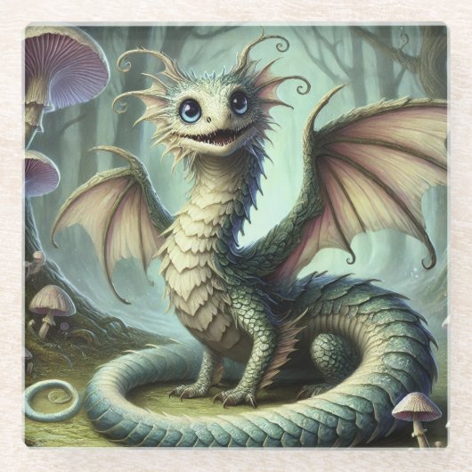 Dragon Jabberwocky Schattigee Fantasy Creature Art Glazen Onderzetter (Voorkant)