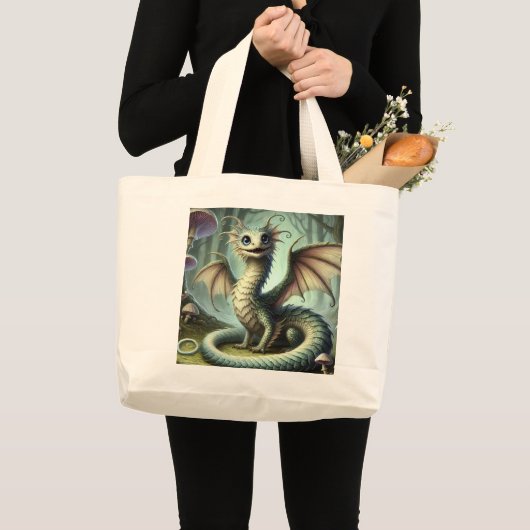 Dragon Jabberwocky Schattigee Fantasy Creature Art Grote Tote Bag (Voorkant (product))