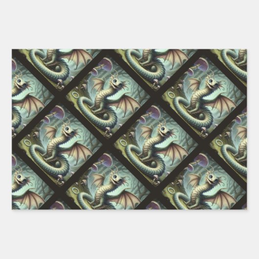 Dragon Jabberwocky Schattigee Fantasy Creature Art Inpakpapier Vel (Voorkant 3)